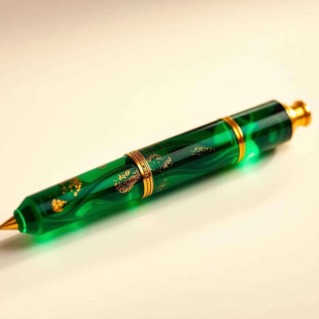 Emerald and gold-fleck acrylic pen