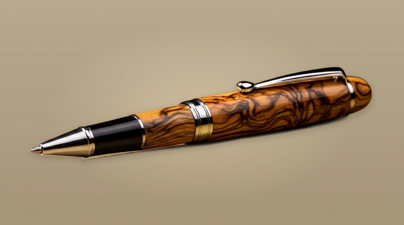 Handcrafted olivewood with chrome pen